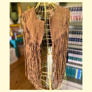 Suede Hi/Lo Camel Color Fringe Vest
